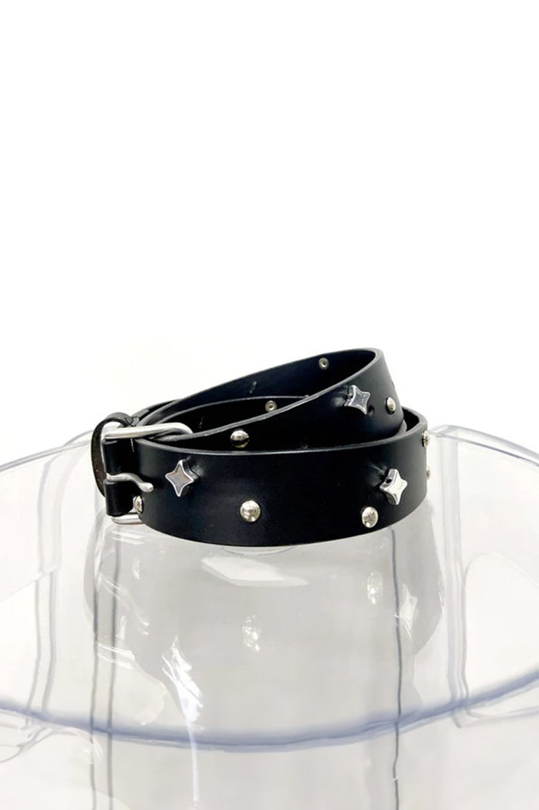 LEATHER BELT WITH STONES / BLACK