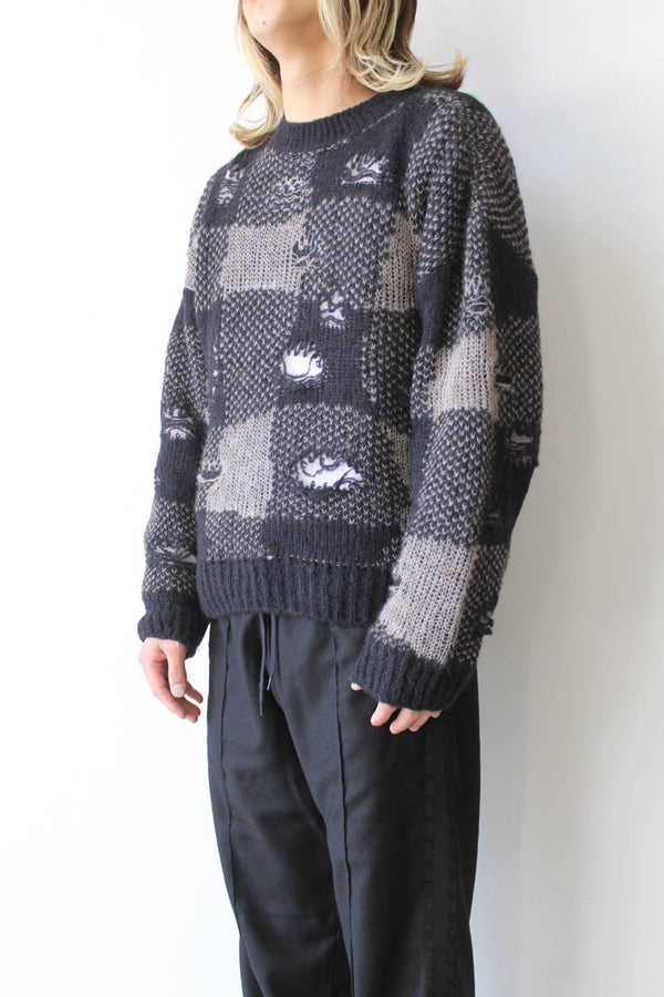 SONAR ROUNDNECK / BLACK DESTRUCTIVE GINGHAM [40%OFF]