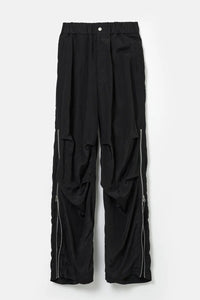 VISCOSE WASHER PARACHUTE ZIP PANTS / BLACK