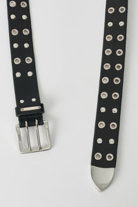 STUDDED DOUBLE TONGUE BELT / FLUCKING BLACK LEATHER