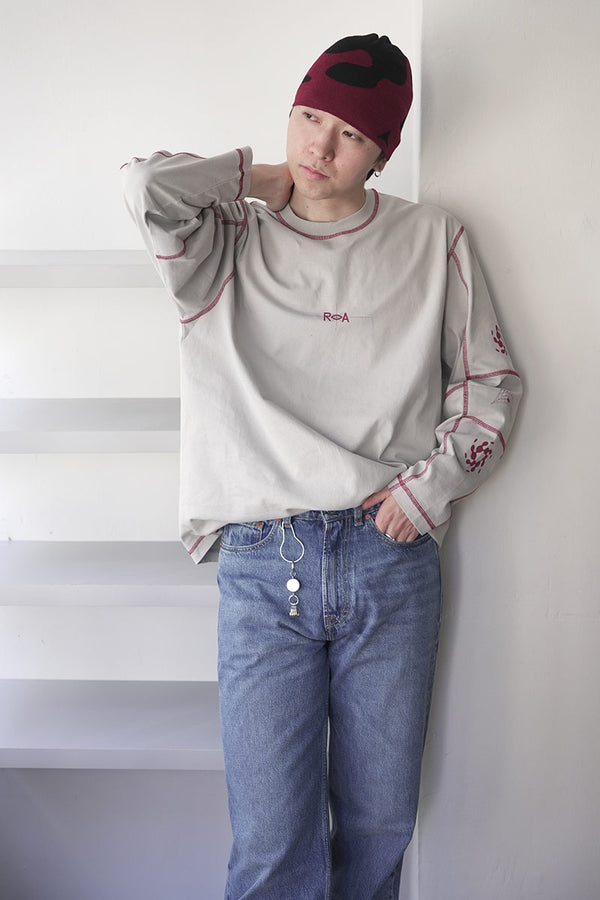 INFO STITCH ORGANIC LONG SLEEVE / LIGHT GREY [20%OFF]