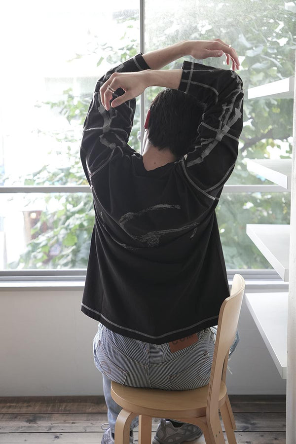 STICKS STITCH ORGANIC LONG SLEEVE / BLACK [20%OFF]