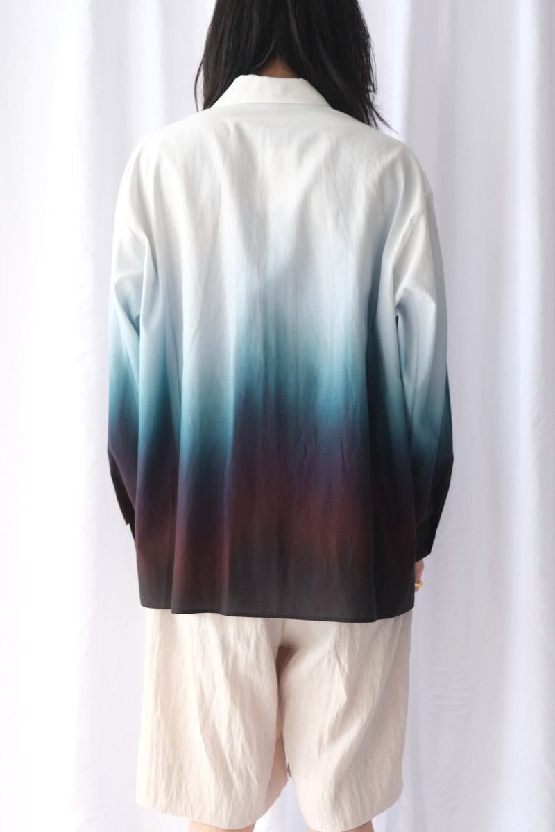 BASSEN PRINT OVER SHIRT / BLUE GRAY