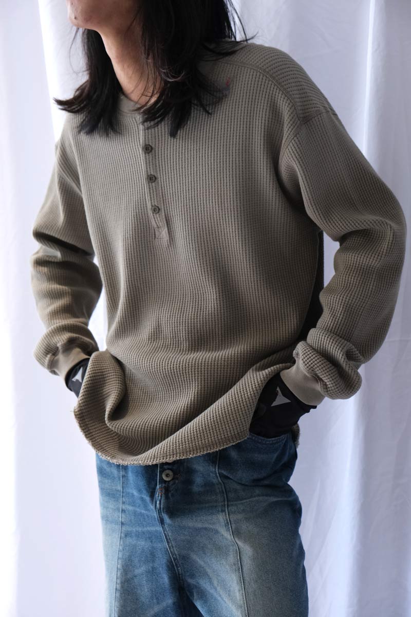 BEE SUN FADED ORGANIC WAFFLE SERAFINO LONG SLEEVE / GREY GREEN