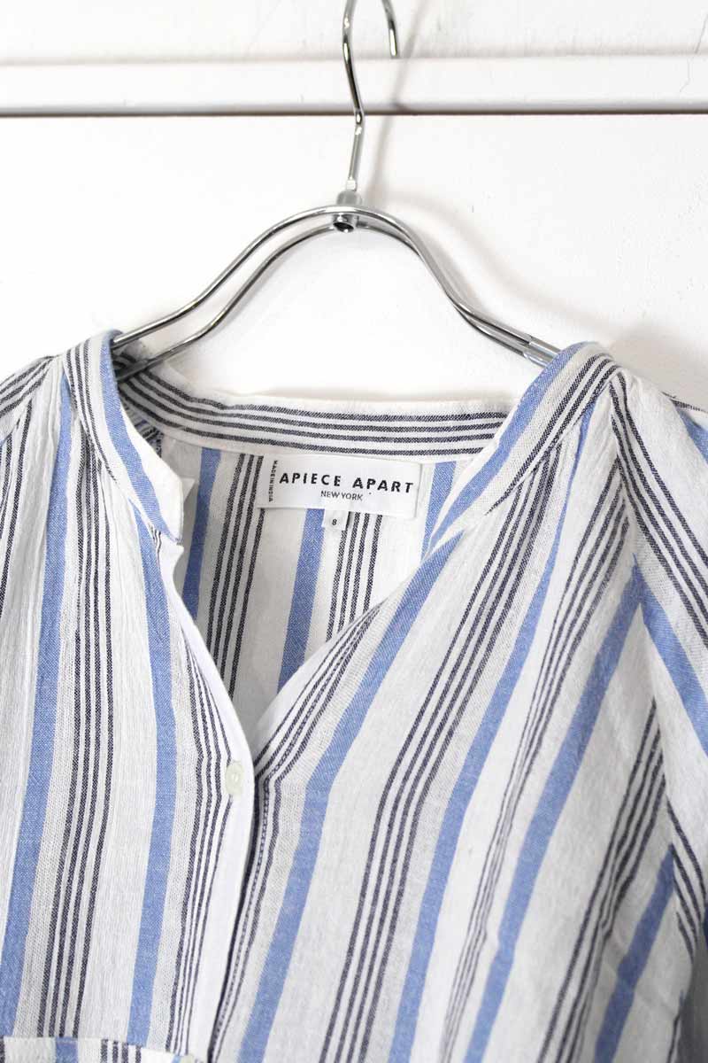 APIECE APART | L/S BAND COLLAR COTTON STRIPE SHIRT [USED]
