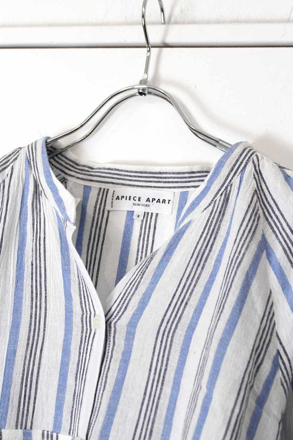 APIECE APART | L/S BAND COLLAR COTTON STRIPE SHIRT [USED]