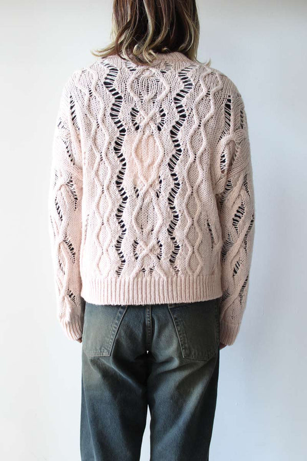CABLE SONAR ROUNDNECK / DELICATE PINK FISHERMAN WOOL [40%OFF]