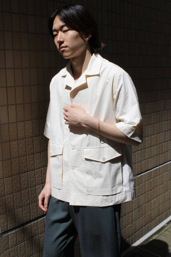 S/S OPEN COLLAR SHIRT-100%COTTON / OFF WHITE [60%OFF]