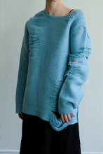 画像をギャラリービューアに読み込む, EXTRA FINE MERINO WOOL DISTRESSED SWEATER / SKY