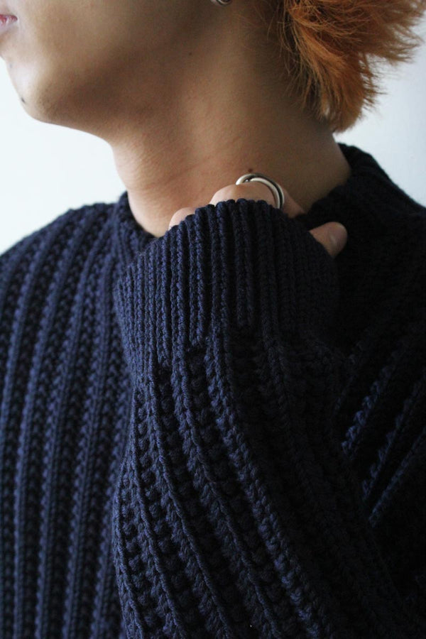 CREW NECK OPEN RIB SWEATER-WOOLY / NAVY [40%OFF]
