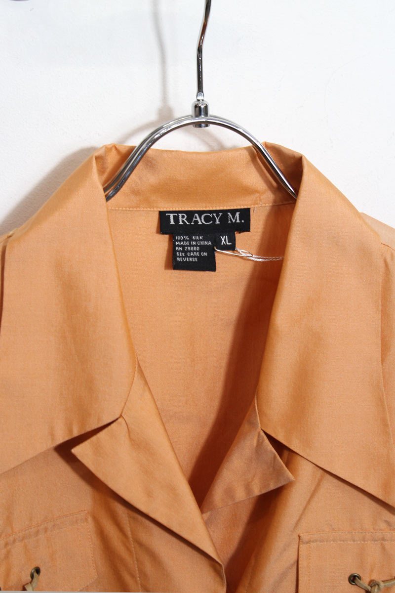 TRACY M. | 90'S L/S SILK OPEN COLLAR DESIGN SHIRT [USED]