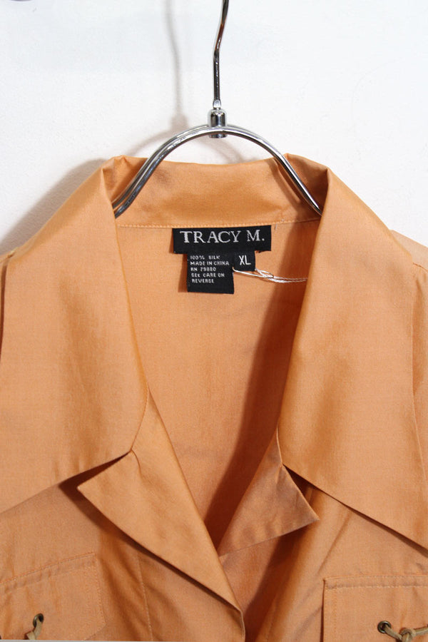 TRACY M. | 90'S L/S SILK OPEN COLLAR DESIGN SHIRT [USED]