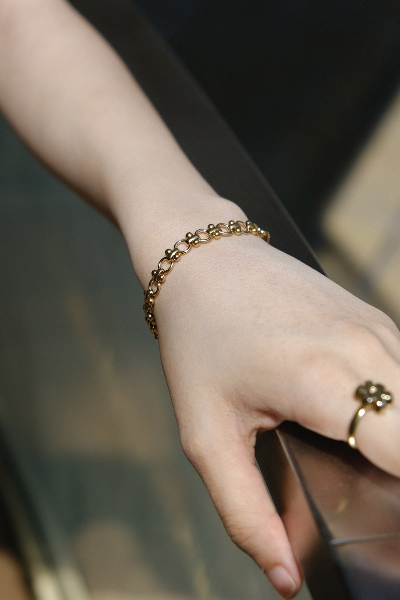 YAM | SUN BRACELET / 14K GOLD PLATED BRASS デザインチェーンブレスレット – STOCK