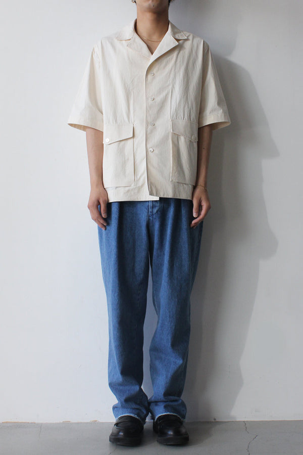 S/S OPEN COLLAR SHIRT-100%COTTON / OFF WHITE [60%OFF]
