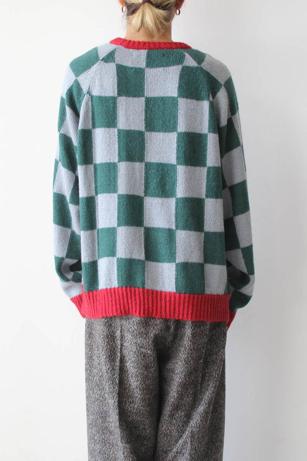 RAG CHECK SWEATER / BLUE,GREEN AND RED [40%OFF]