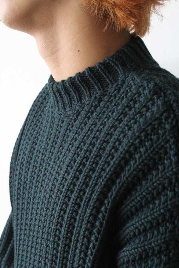CREW NECK OPEN RIB SWEATER-WOOLY / GREEN [40%OFF]