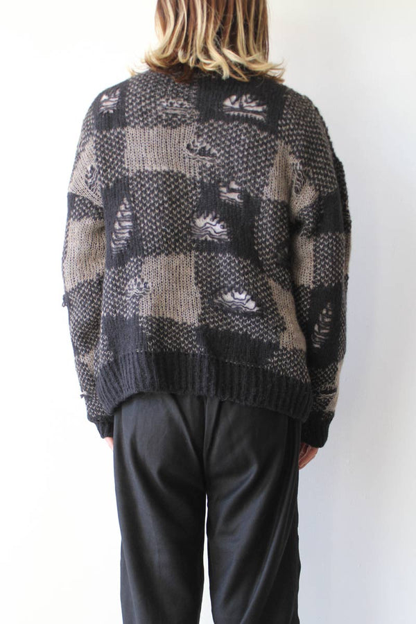 SONAR ROUNDNECK / BLACK DESTRUCTIVE GINGHAM [40%OFF]