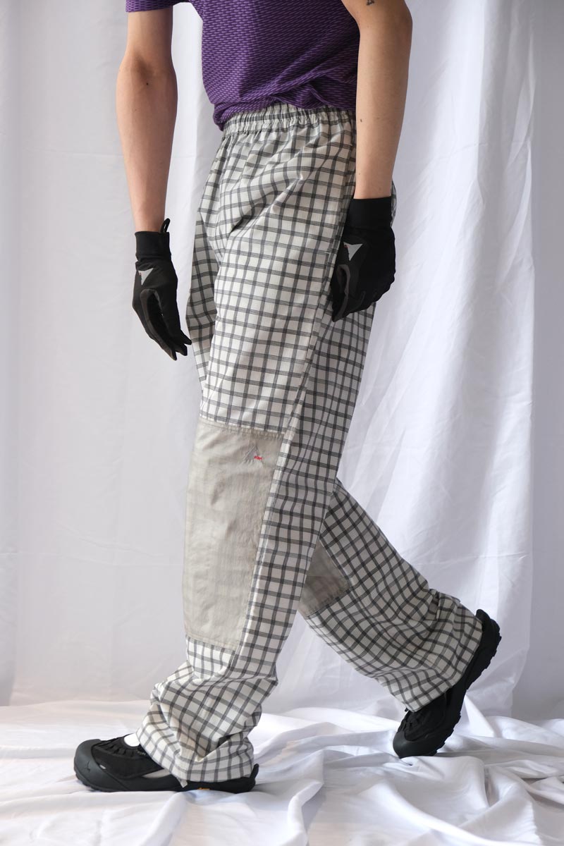 AAIR FLOWEAVE PRINTED CHECK ELASTICATED WAISTBAND PANTS / WHITE