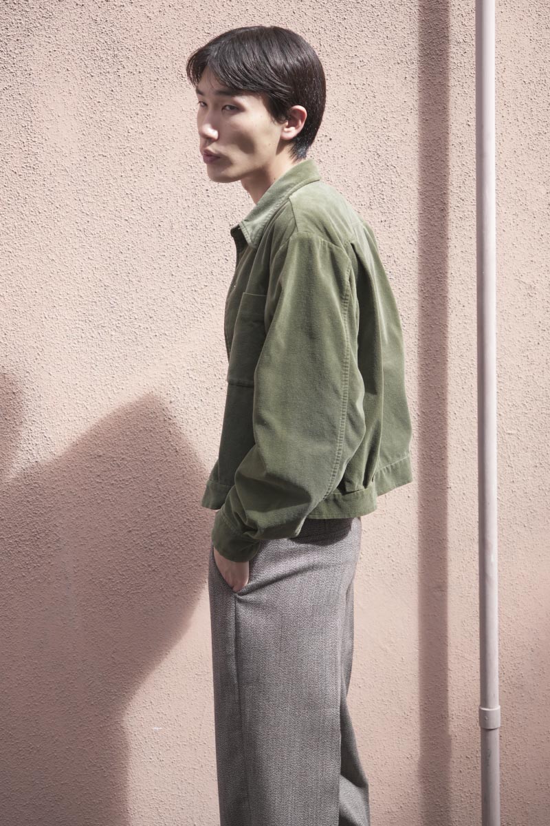 VELVETEEN FADE DYED SHORT SHIRT / LIGHT KHAKI