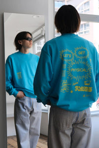 PRINTOUT X PONTI -'LET'S GET PHYSICAL!' SWEAT CREW NECK / TURQUOISE[30%OFF]