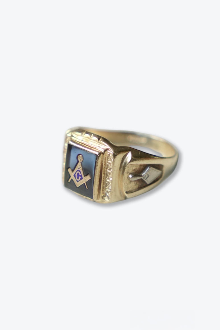 10K GOLD FREEMASON RING 4.2G / GOLD/BLUE