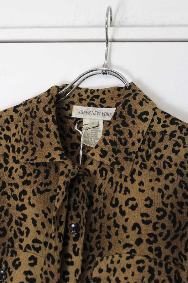 JONES NEW YORK | 90'S L/S OPEN COLLAR LEOPARD SHIRTS [USED]