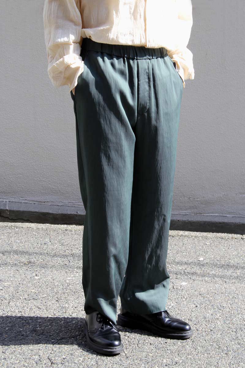 VISCOSE WOOL STRETCH EASY PANTS / GREEN [40%OFF]