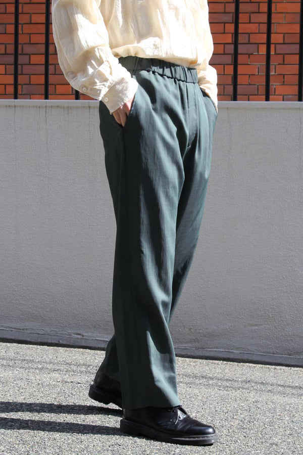 VISCOSE WOOL STRETCH EASY PANTS / GREEN [40%OFF]