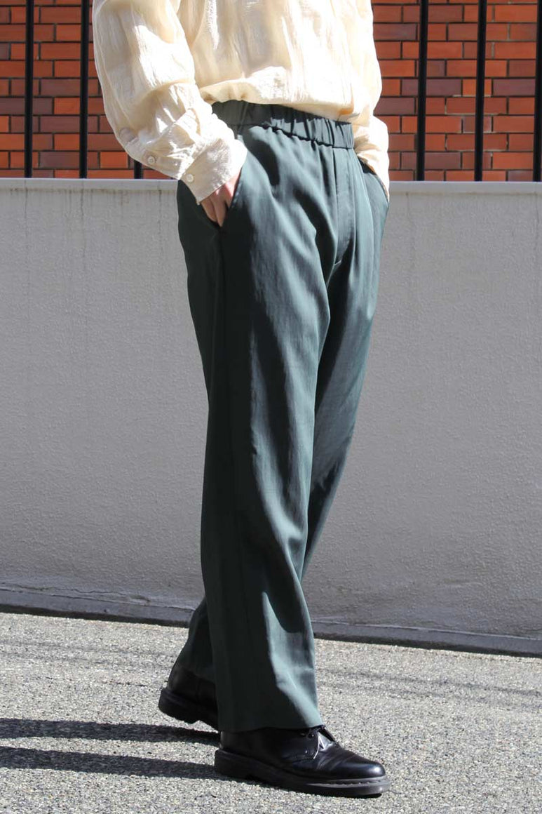VISCOSE WOOL STRETCH EASY PANTS / GREEN [40%OFF]