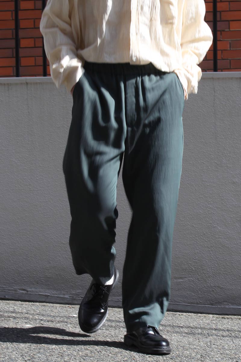 VISCOSE WOOL STRETCH EASY PANTS / GREEN [40%OFF]