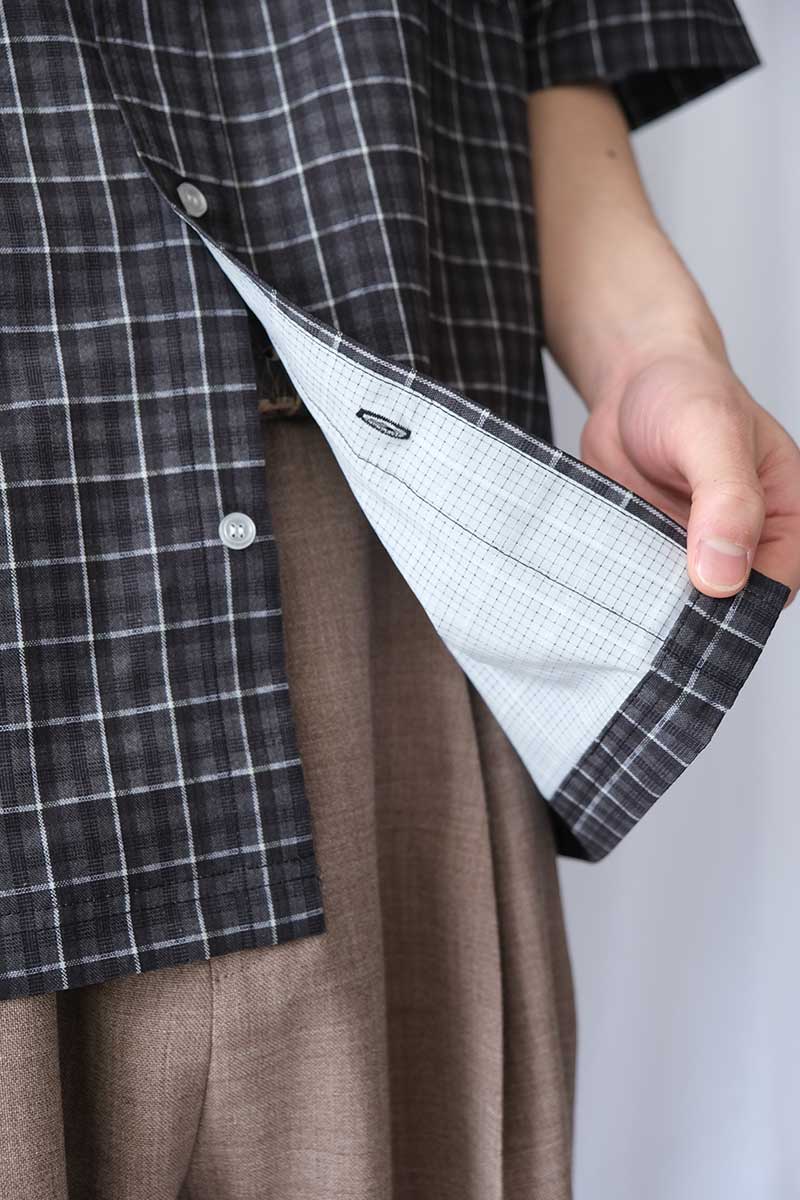 AAIR FLOWEAVE PRINTED CHECK SHORT SLEEVE SHIRT / GREY