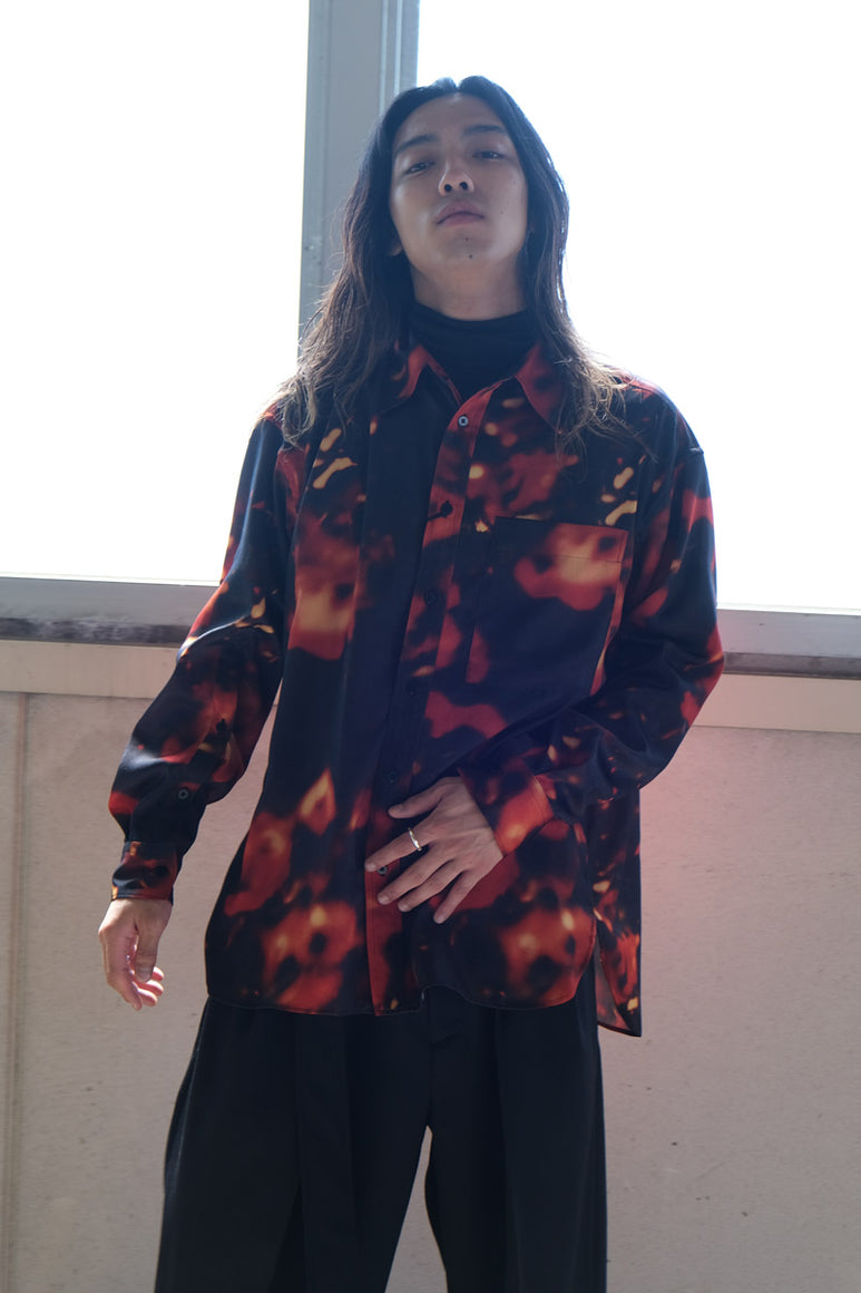 BOKASHI PRINT OVER SHIRT / RED