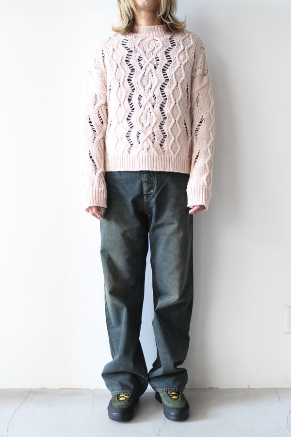 CABLE SONAR ROUNDNECK / DELICATE PINK FISHERMAN WOOL [40%OFF]
