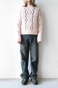 CABLE SONAR ROUNDNECK / DELICATE PINK FISHERMAN WOOL