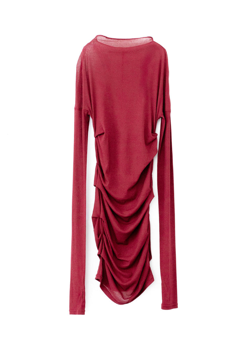 SHEER FRAISE SIDE TUCK TOP / WINE