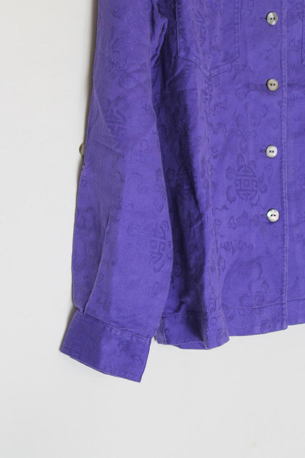 CHICO'S | 90'S L/S OPEN COLLAR EMBROIDERY SHIRT [USED]