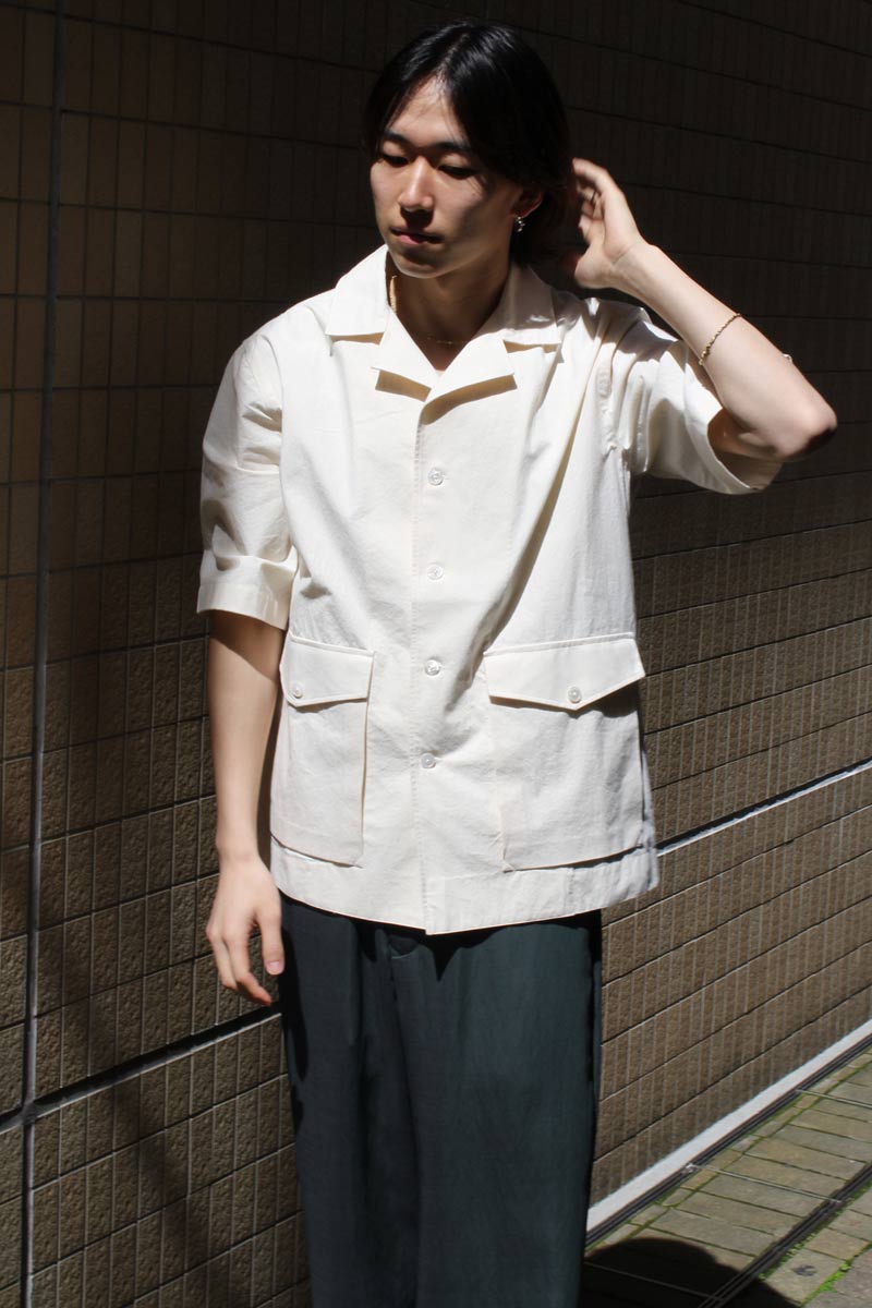 S/S OPEN COLLAR SHIRT-100%COTTON / OFF WHITE [60%OFF]