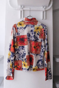 OTHER BRAND | 90'S L/S TIE DYE FLOWERS PATTERN SHIRT / WHITE-NAVY-RED [USED]