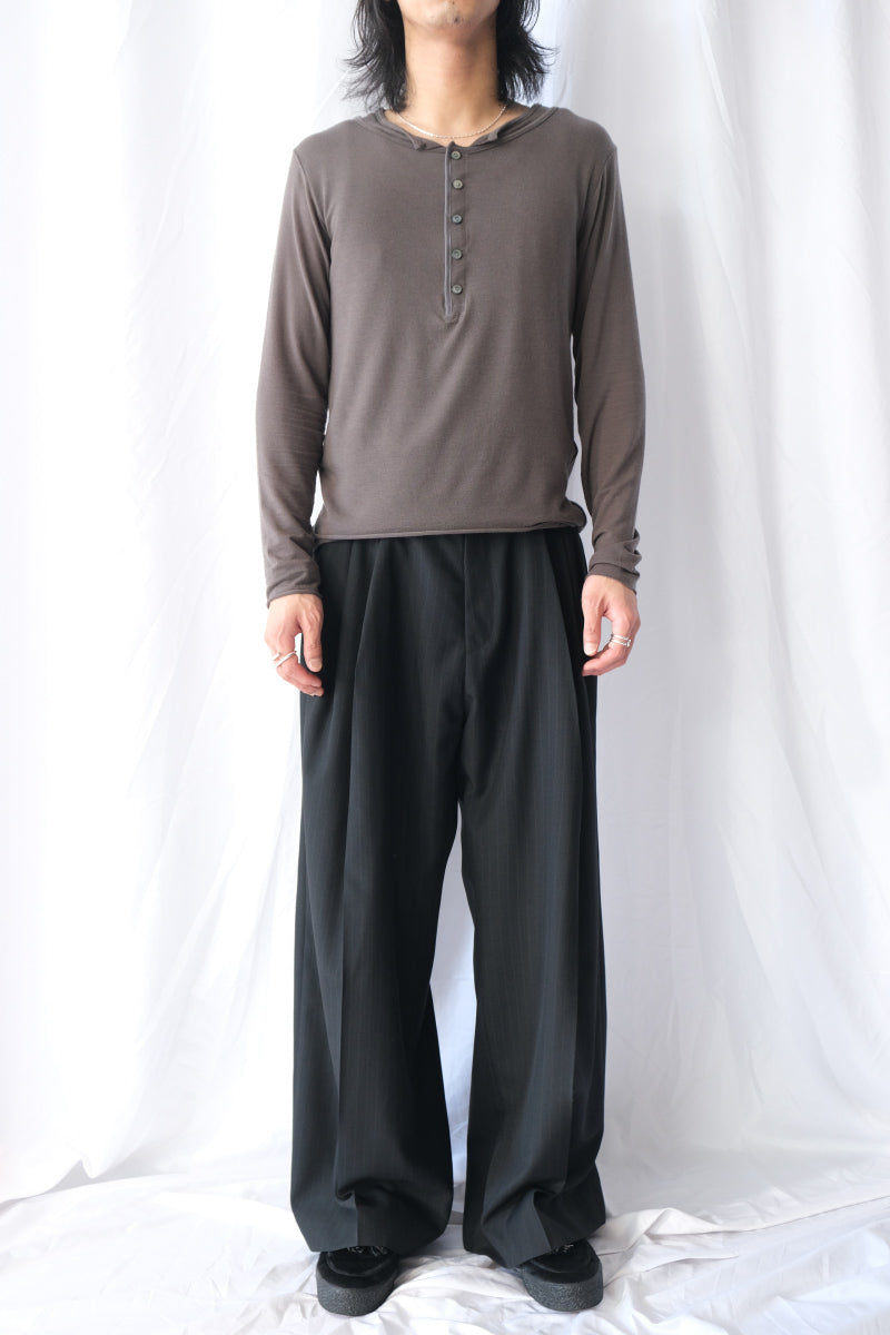 STRIPE WOOL 3TUCK BAGGY TROUSERS .16 / BLACK ST
