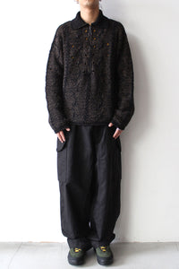 MESH ZIP-UP SWEATER / BLACK