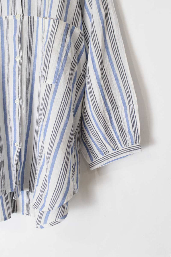 APIECE APART | L/S BAND COLLAR COTTON STRIPE SHIRT [USED]