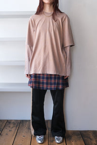 SPIN WASH LAYERED SLEEVES T / CAMEL