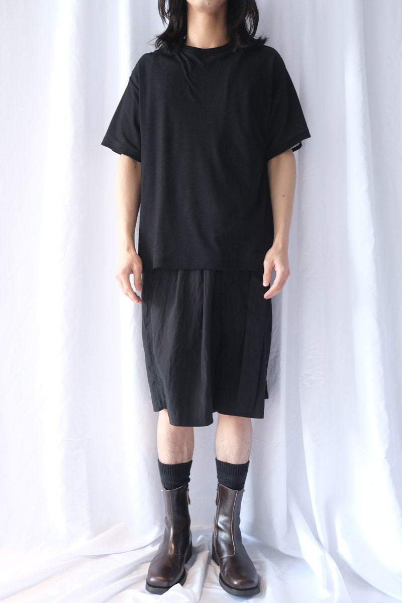 VISCOSE WASHER 2TUCK BELTED SHORTS / BLACK