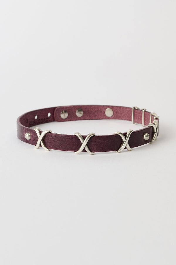 2CM CHOKER / TRIO CROSS MERLOT RED LEATHER
