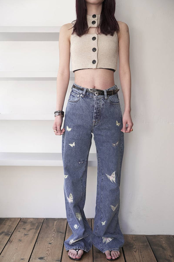 LINEN COTTON SLEEVELESS RIB KNIT TOP / IVORY MIX