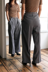 WOOL MIX DOUBLE BELT WIDE SLACKS / GRAY