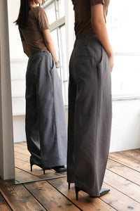 WOOL MIX DOUBLE BELT WIDE SLACKS / GRAY