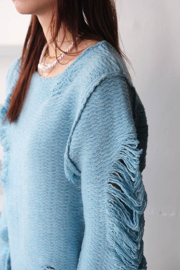 EXTRA FINE MERINO WOOL DISTRESSED SWEATER / SKY [40%OFF]