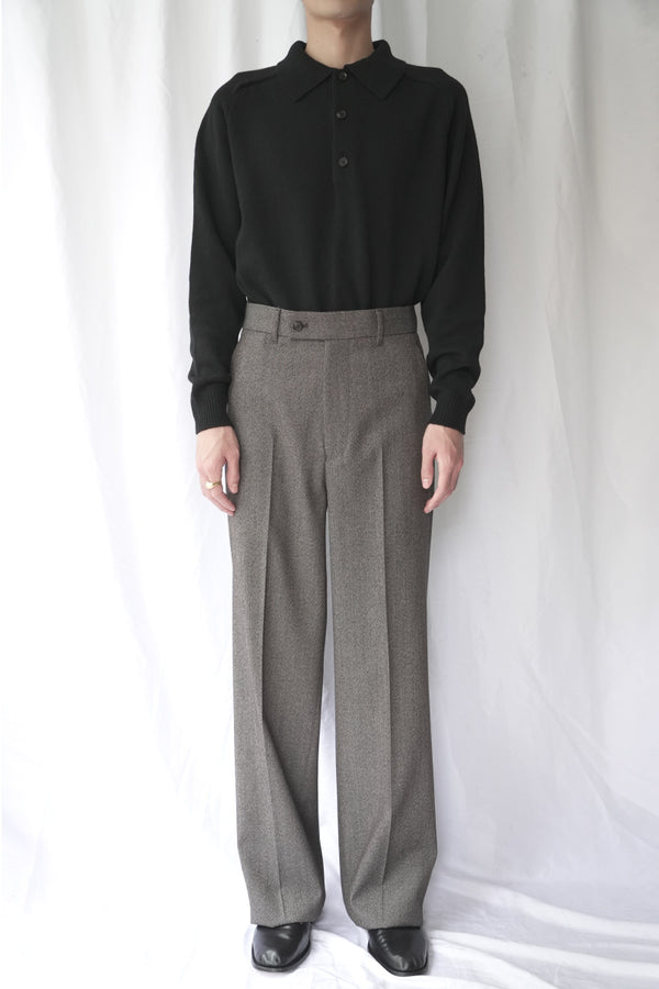 SADDLE SLEEVE POLO LAMBSWOOL PLAIN KNIT / BROWN MELANGE
