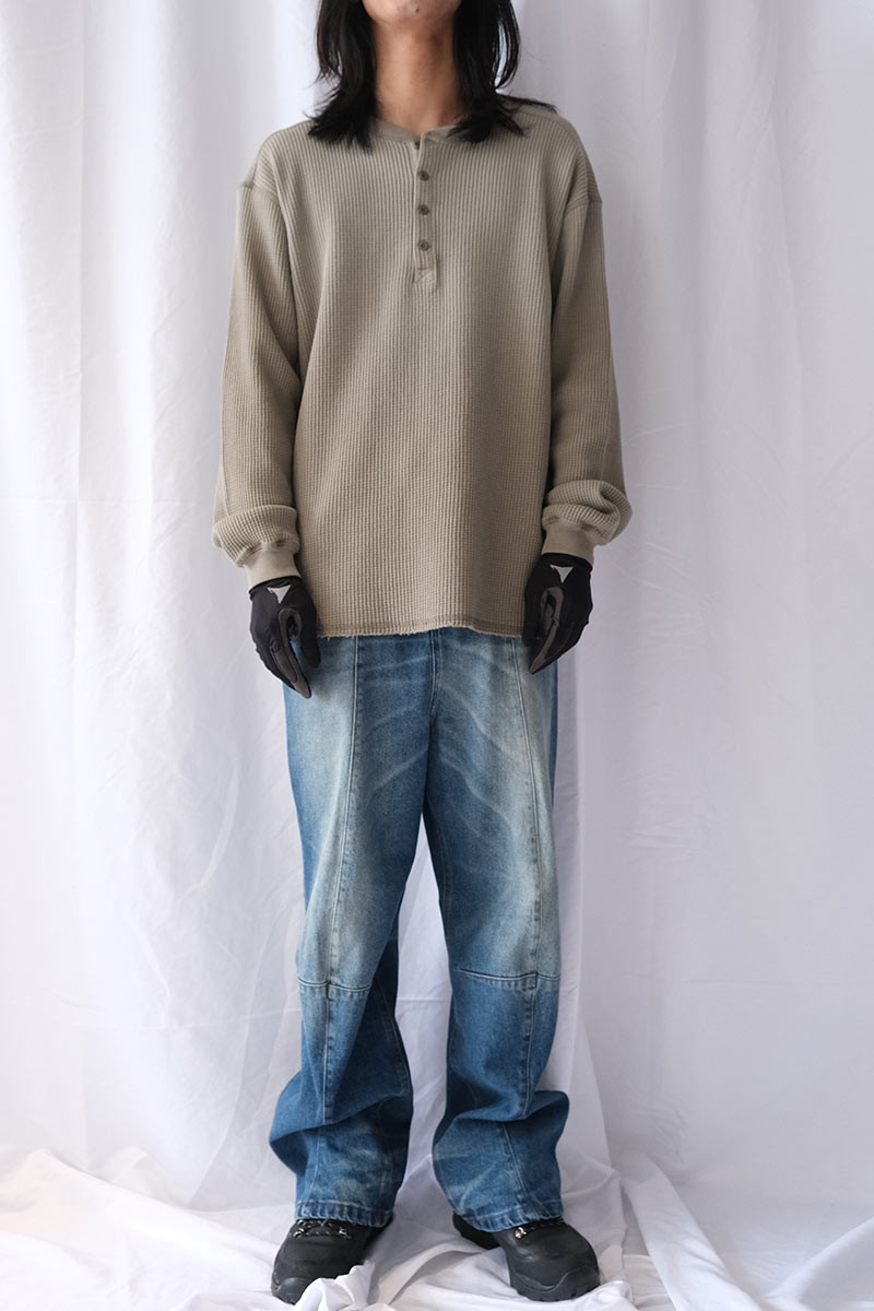 BEE SUN FADED ORGANIC WAFFLE SERAFINO LONG SLEEVE / GREY GREEN